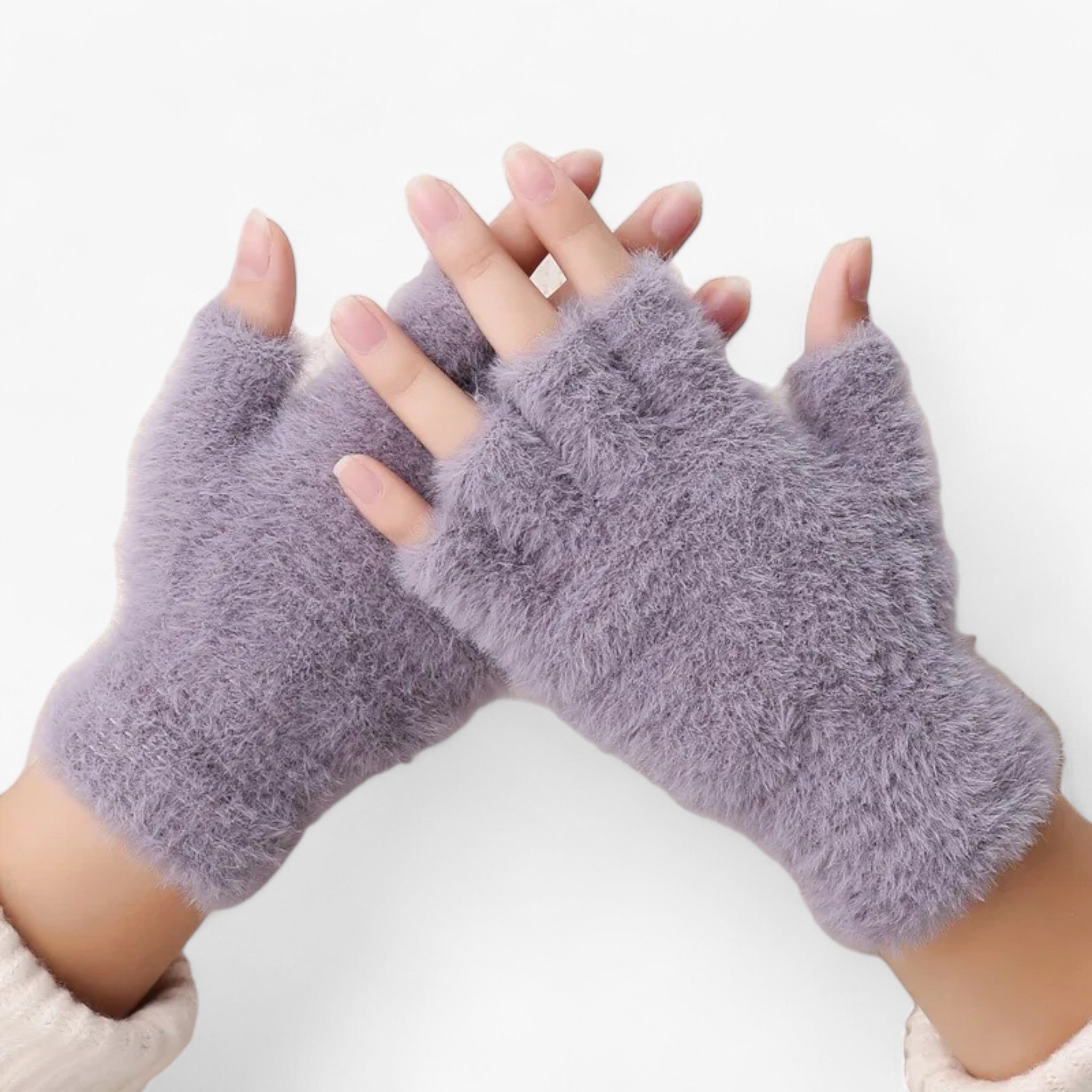 : Aima | Halvhandsker Imitation Mink Handser - Varme & Touchscreen Komfort in Grå van Pantino Odense