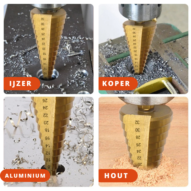 6-delt Titanium Bore Sæt | Til præcist boring gennem metal, træ og andre materialer