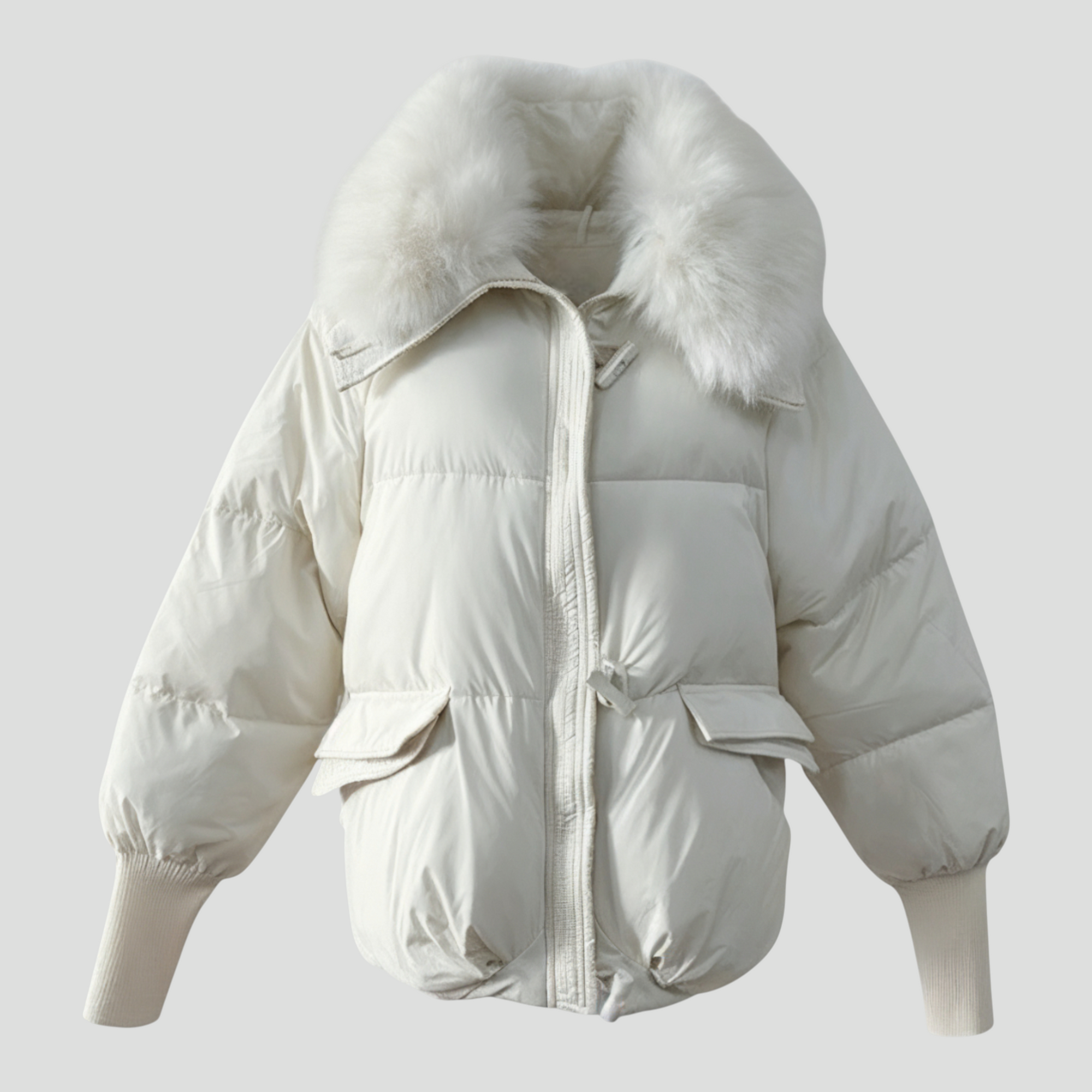 Dame Vinterjakke med Pelskrave og Tykt Fyld