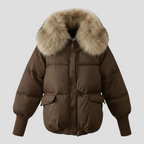 Dame Vinterjakke med Pelskrave og Tykt Fyld