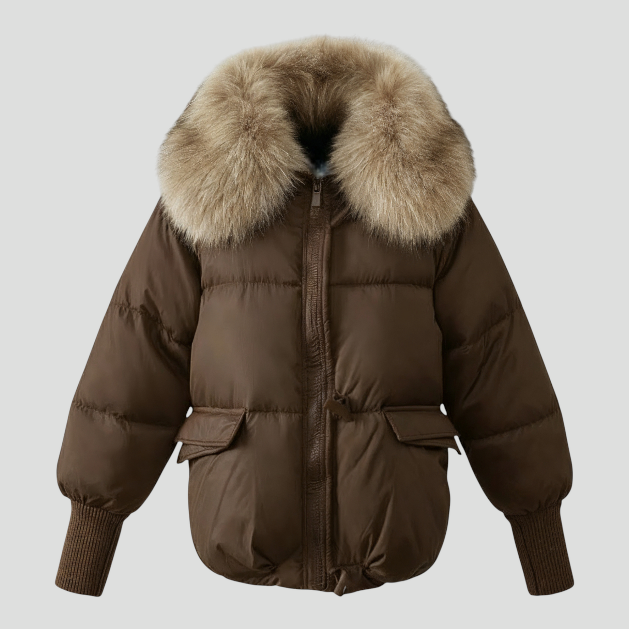 Dame Vinterjakke med Pelskrave og Tykt Fyld
