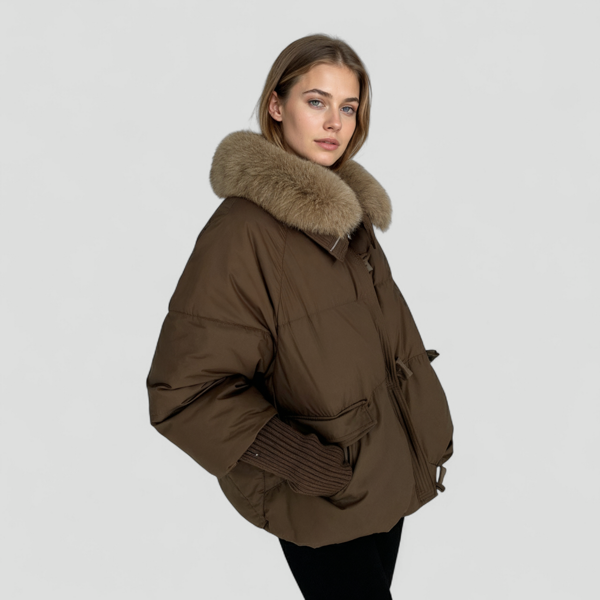 Dame Vinterjakke med Pelskrave og Tykt Fyld