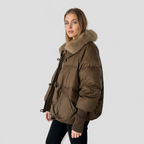 Dame Vinterjakke med Pelskrave og Tykt Fyld