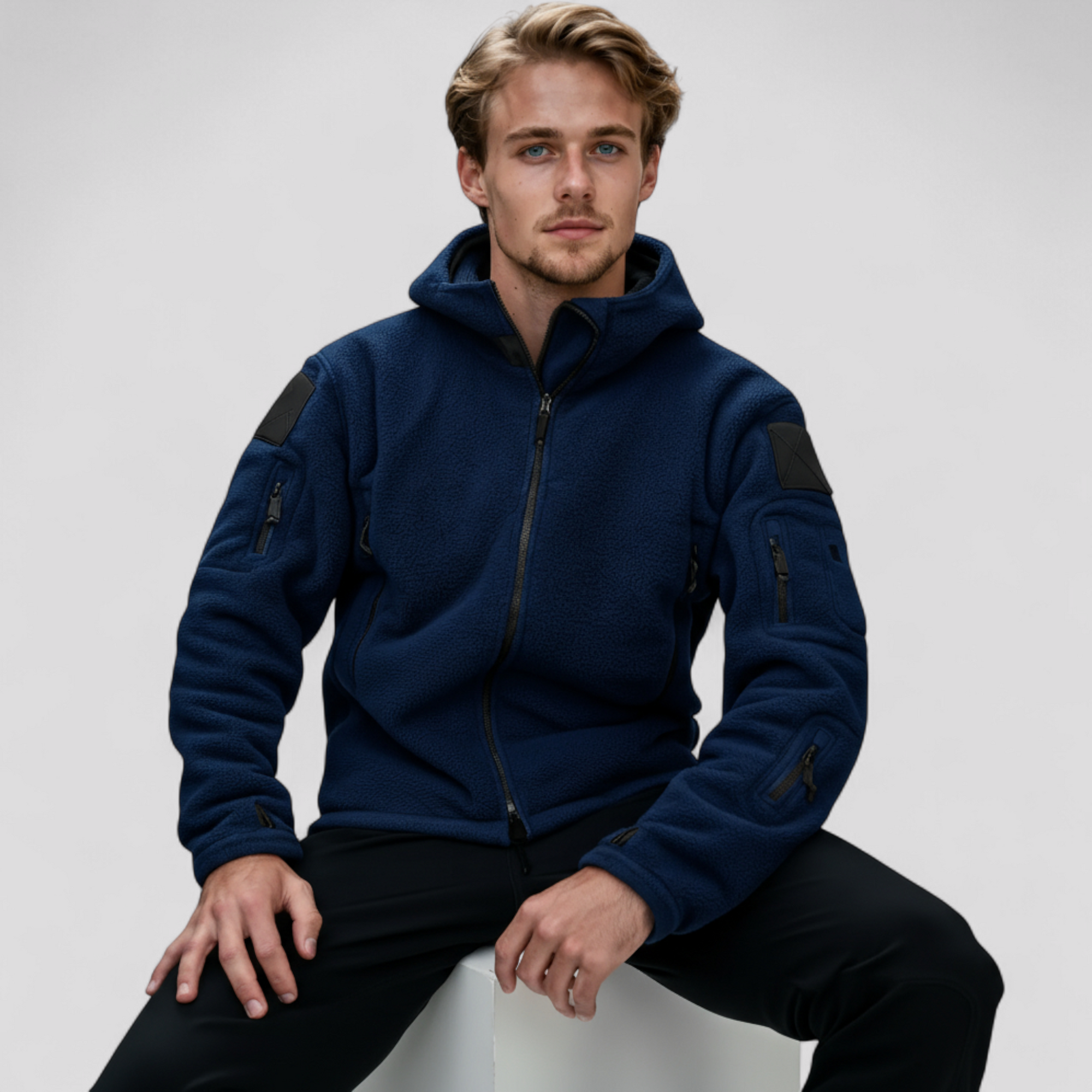 Herre Fleece- og Softshelljakke med Hætte og Flere Lynlåslommer