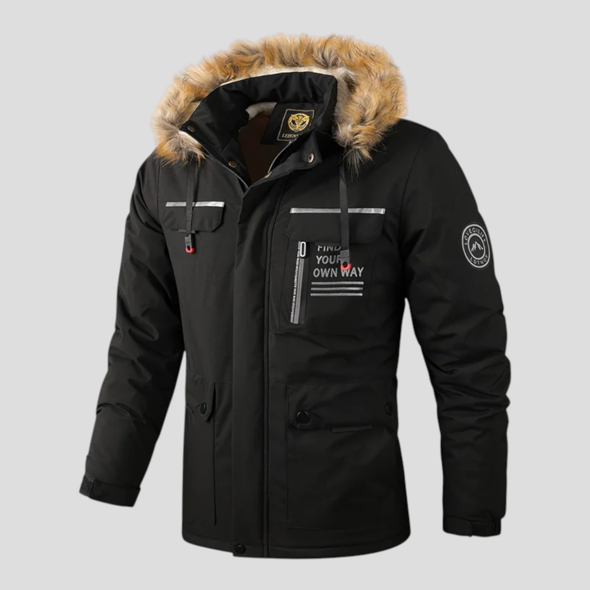 Herre Vindtæt Vinterjakke med Aftagelig Hætte