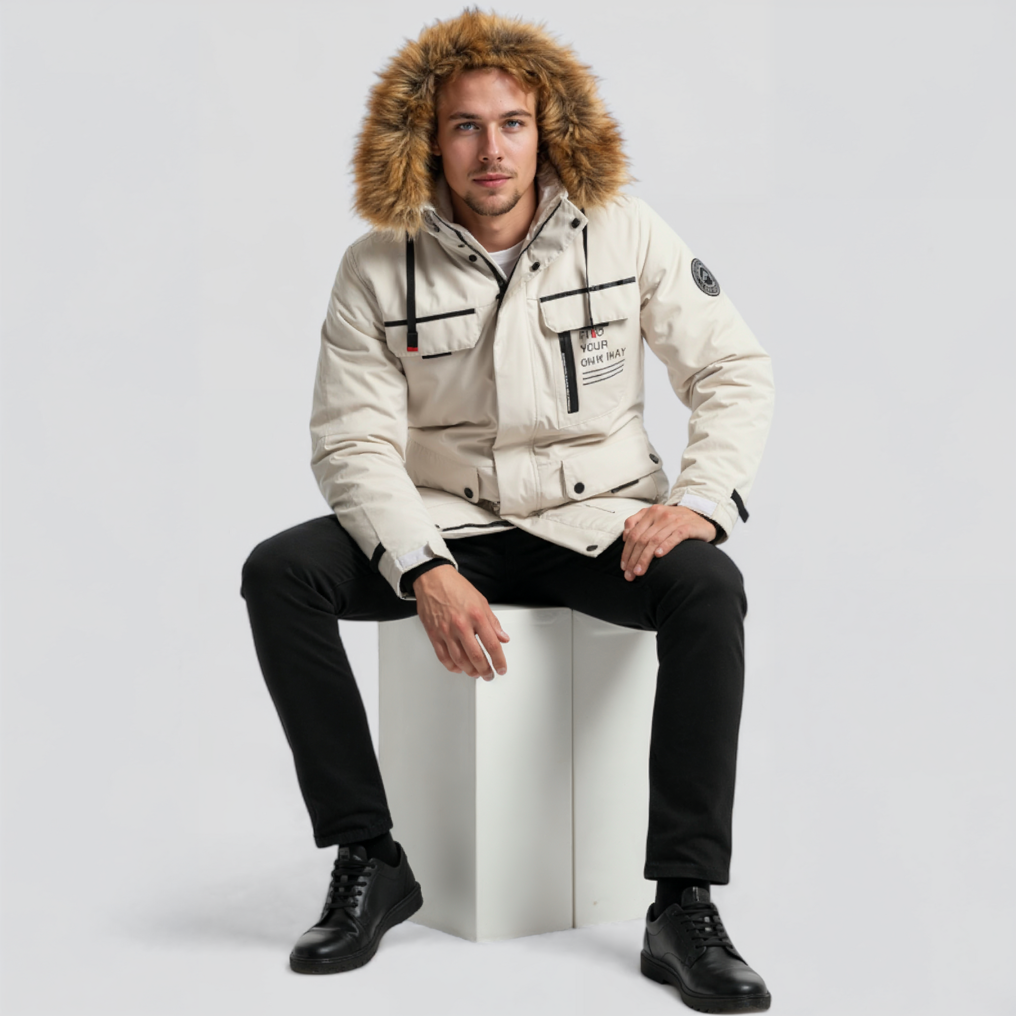 Herre Vindtæt Vinterjakke med Aftagelig Hætte