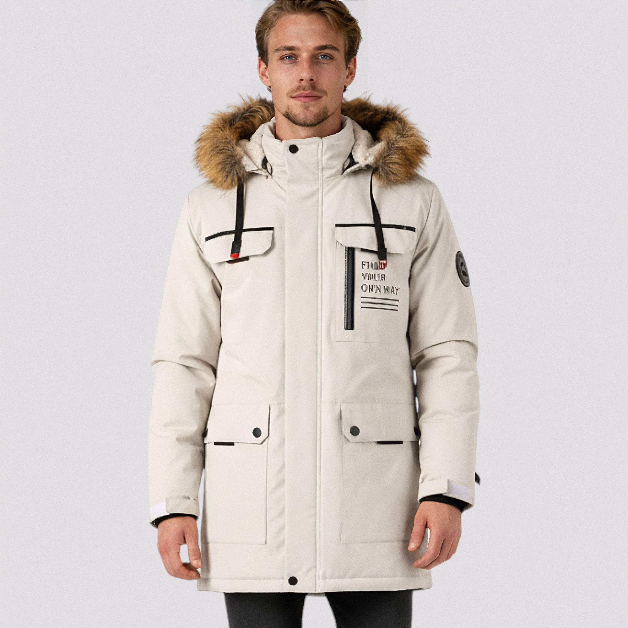 Herre Vindtæt Vinterjakke med Aftagelig Hætte