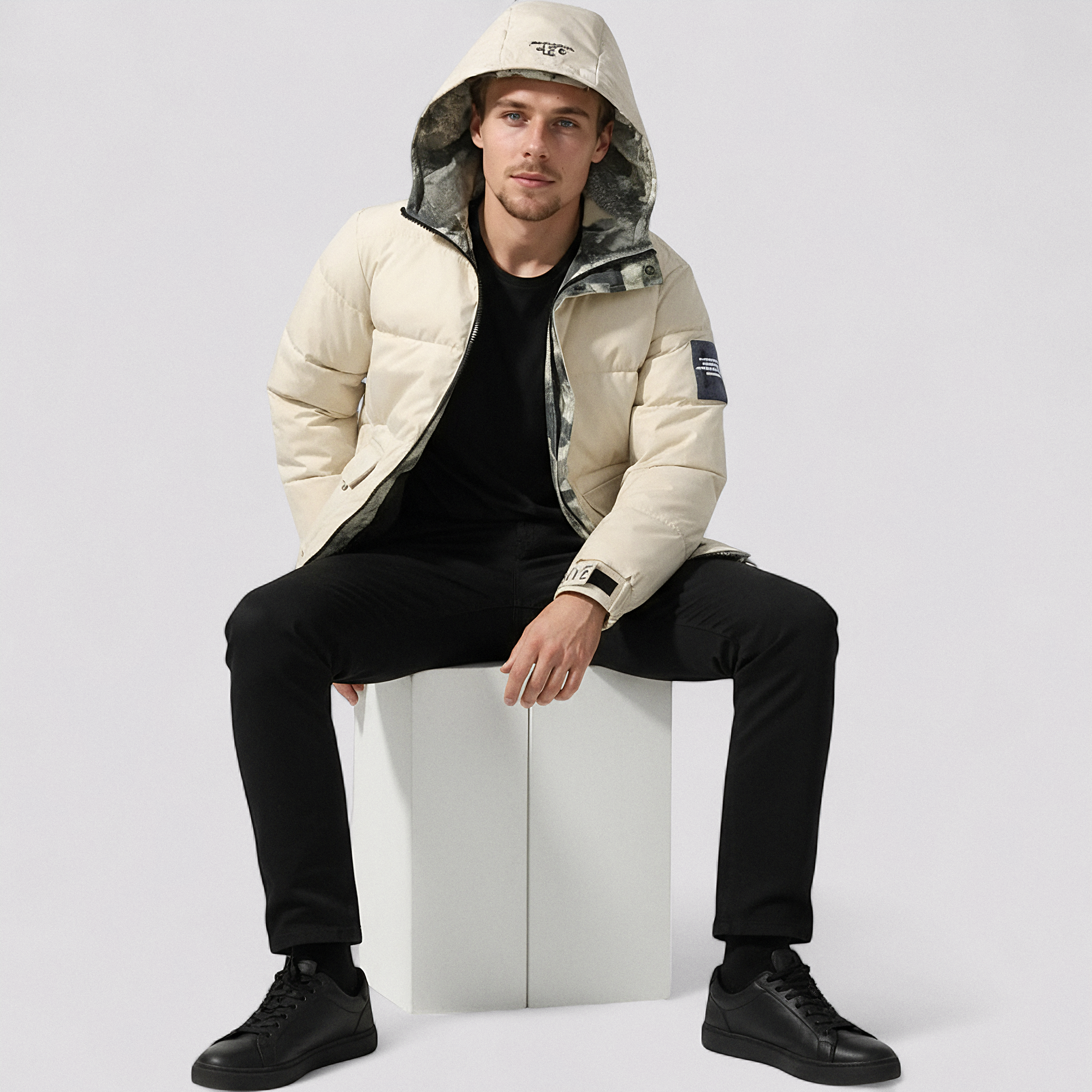 Herre Vinterjakke med Hætte og Lommer