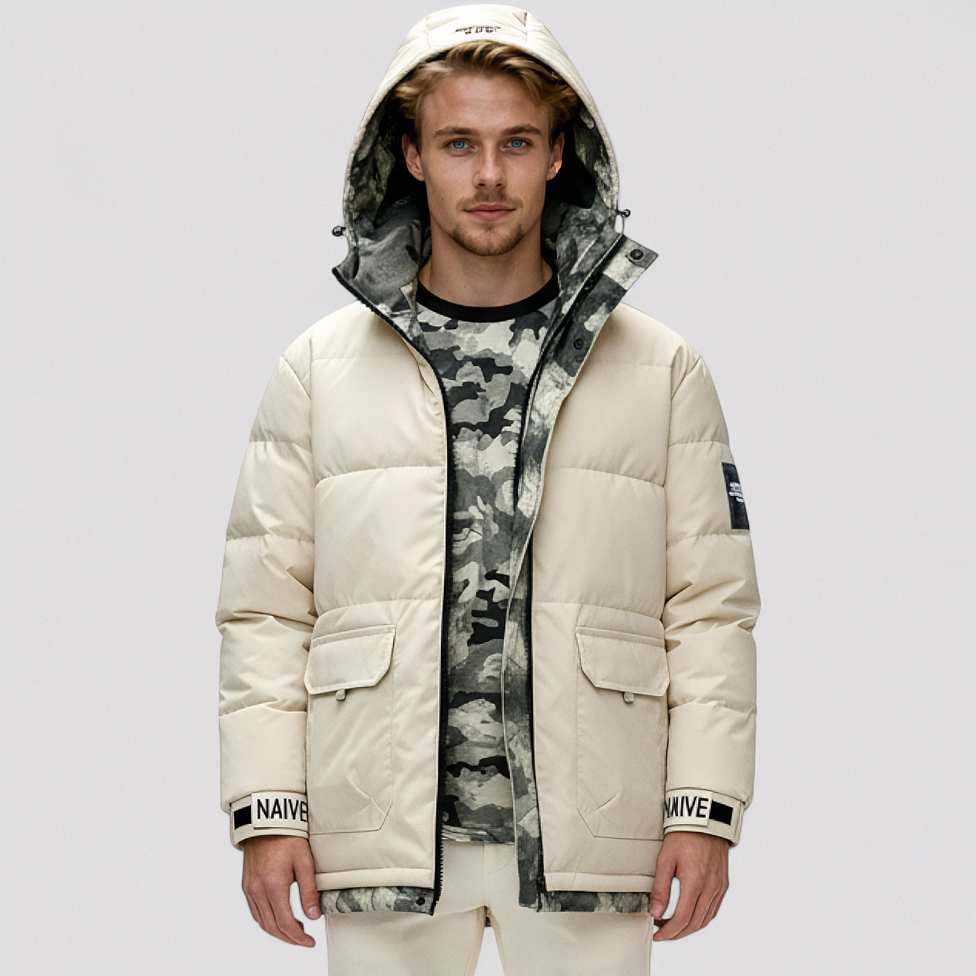 Herre Vinterjakke med Hætte og Lommer