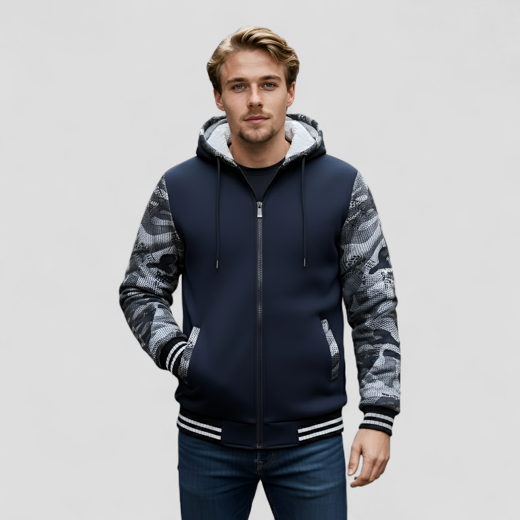 Varm Fleecejakke med Hætte til Mænd