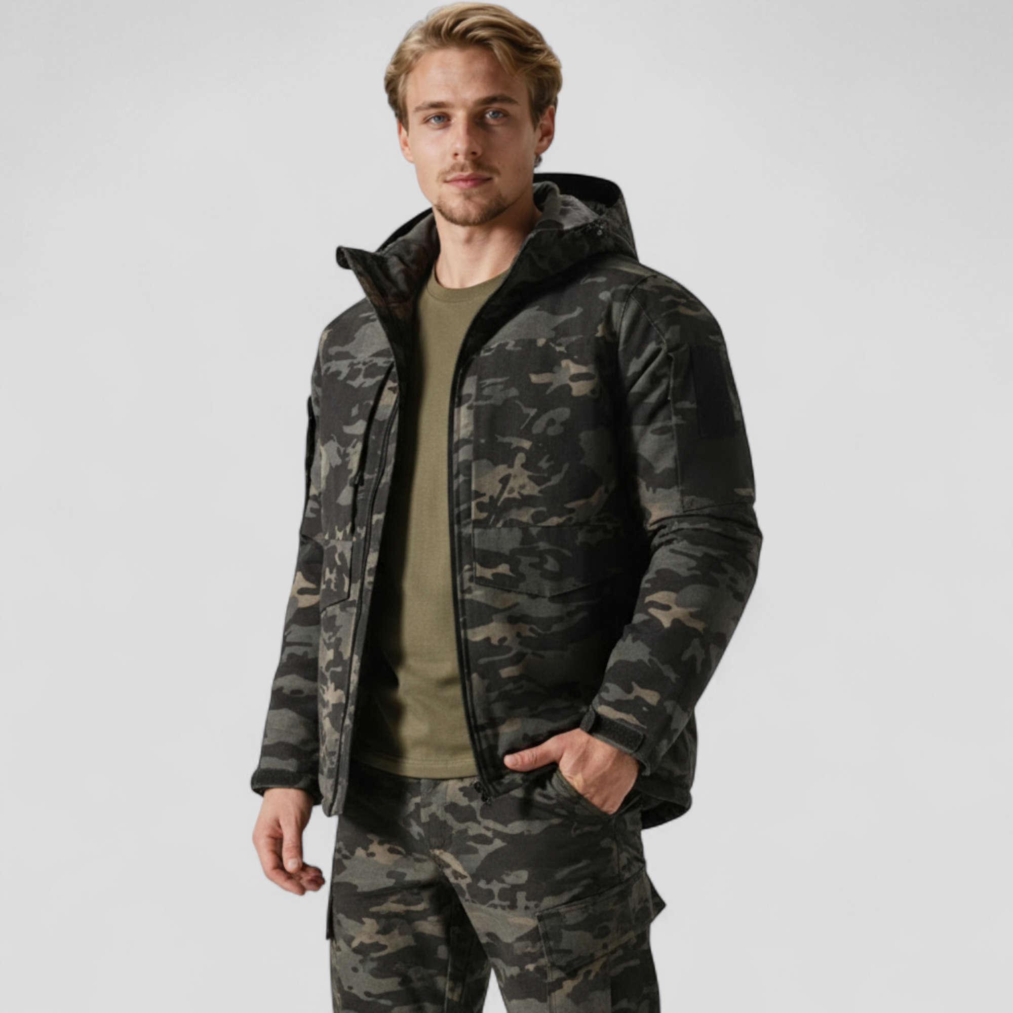 Varm camouflage-vinterjakke til mænd – vindtæt og komfortabel