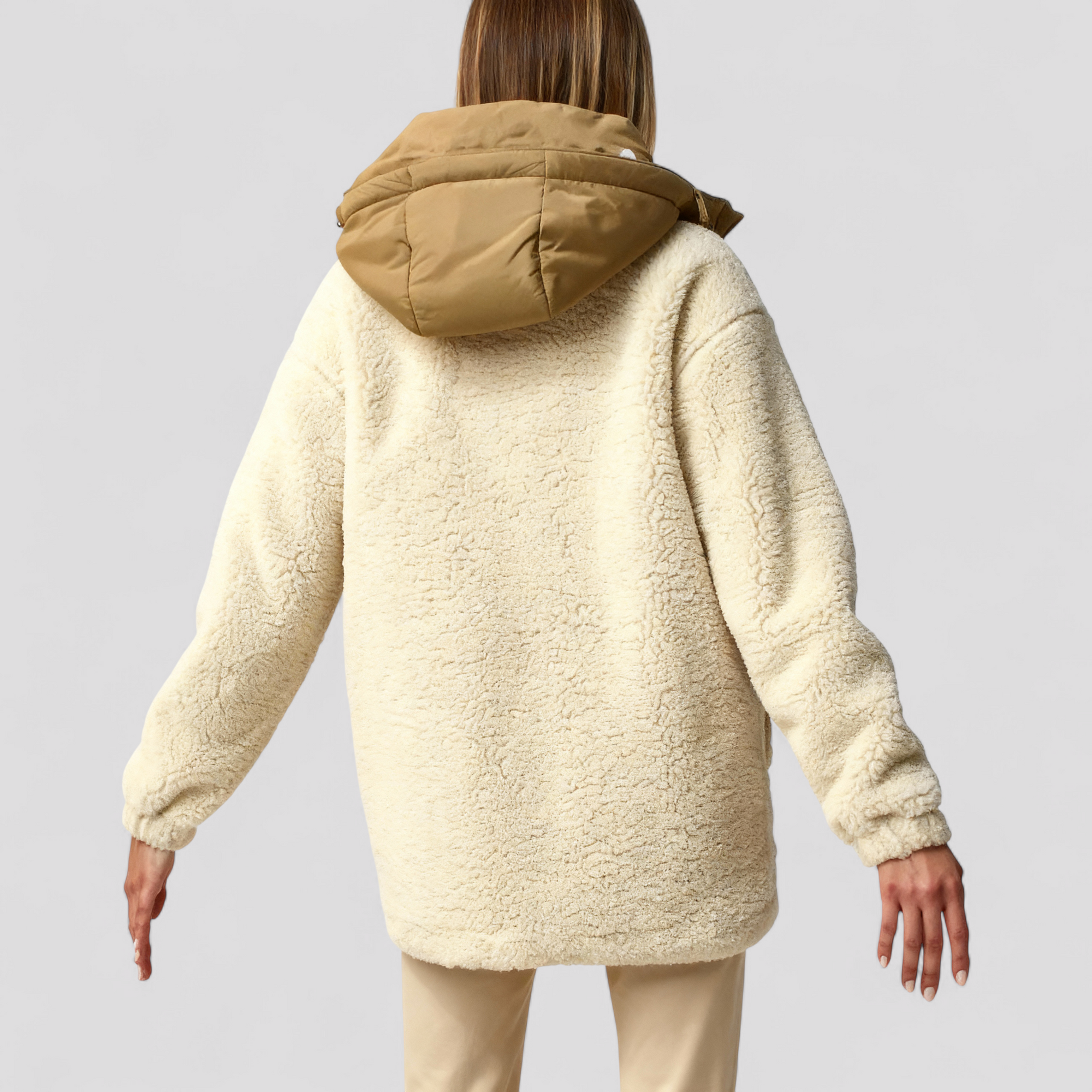 Vinterfrakke Dame med Hætte og Kontrast Syning