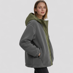 Vinterfrakke Dame med Hætte og Kontrast Syning