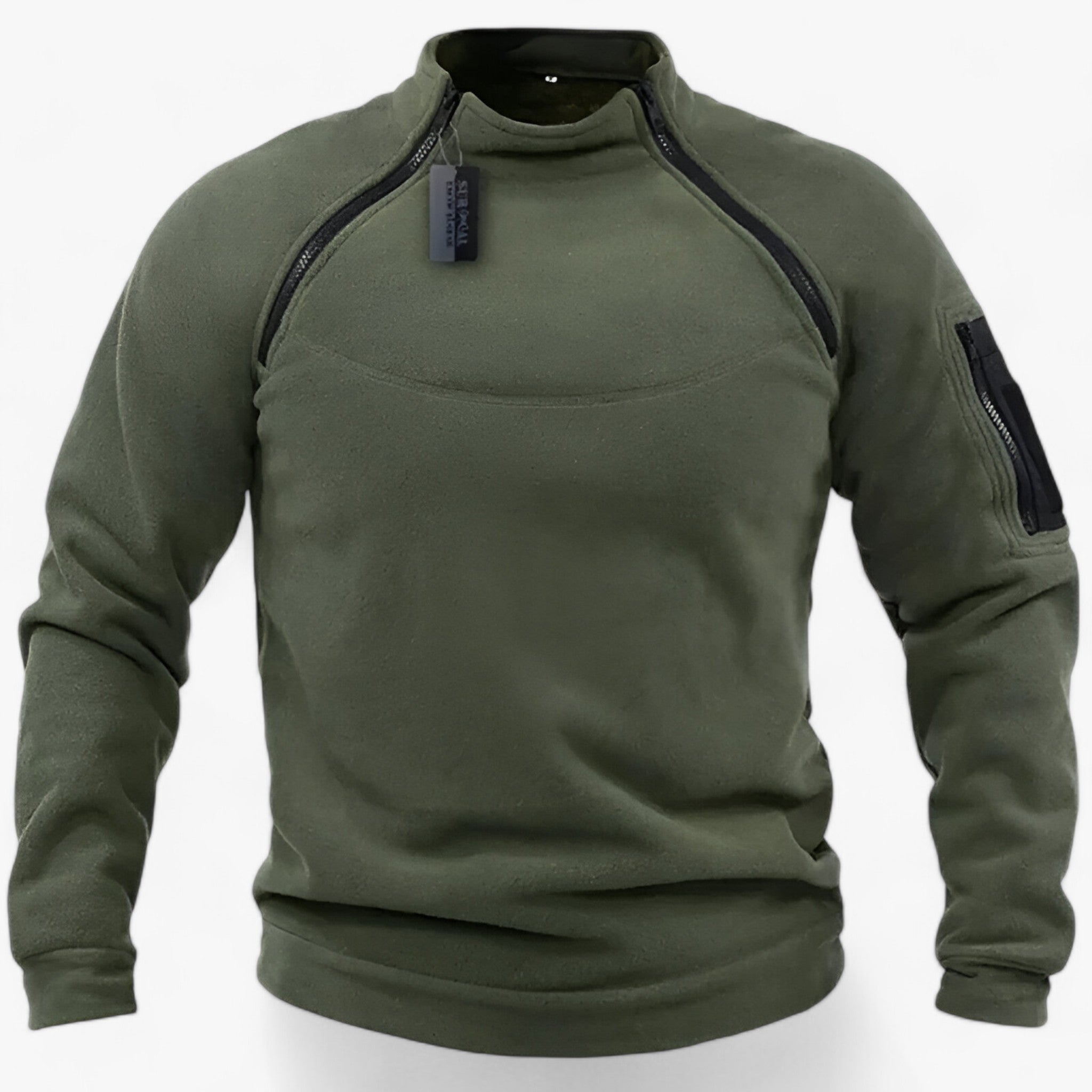 Trek | Herre Fleece-Pullover med Vindbeskyttelse - Taktisk & Casual med Stiv Krave