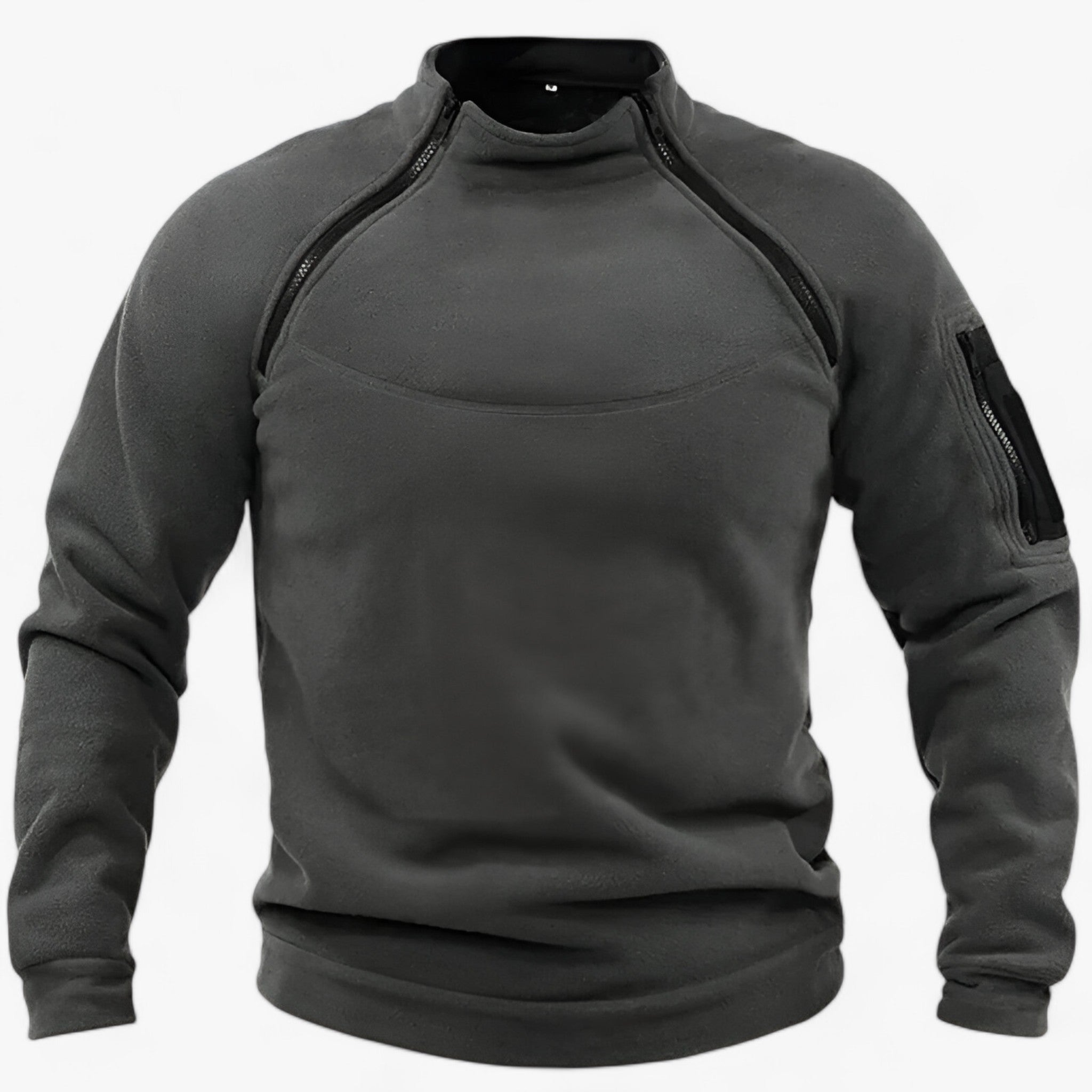 Trek | Herre Fleece-Pullover med Vindbeskyttelse - Taktisk & Casual med Stiv Krave