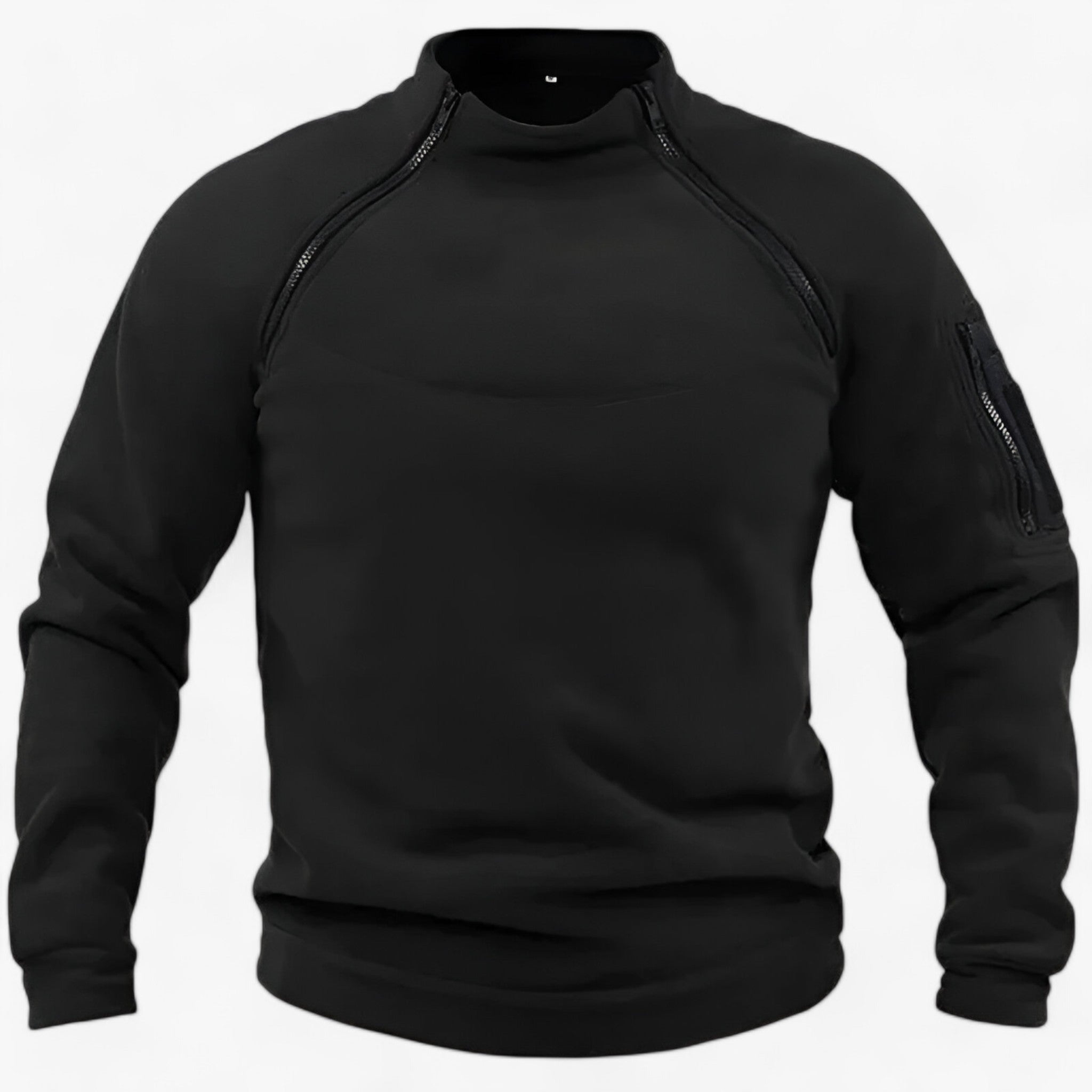 Trek | Herre Fleece-Pullover med Vindbeskyttelse - Taktisk & Casual med Stiv Krave