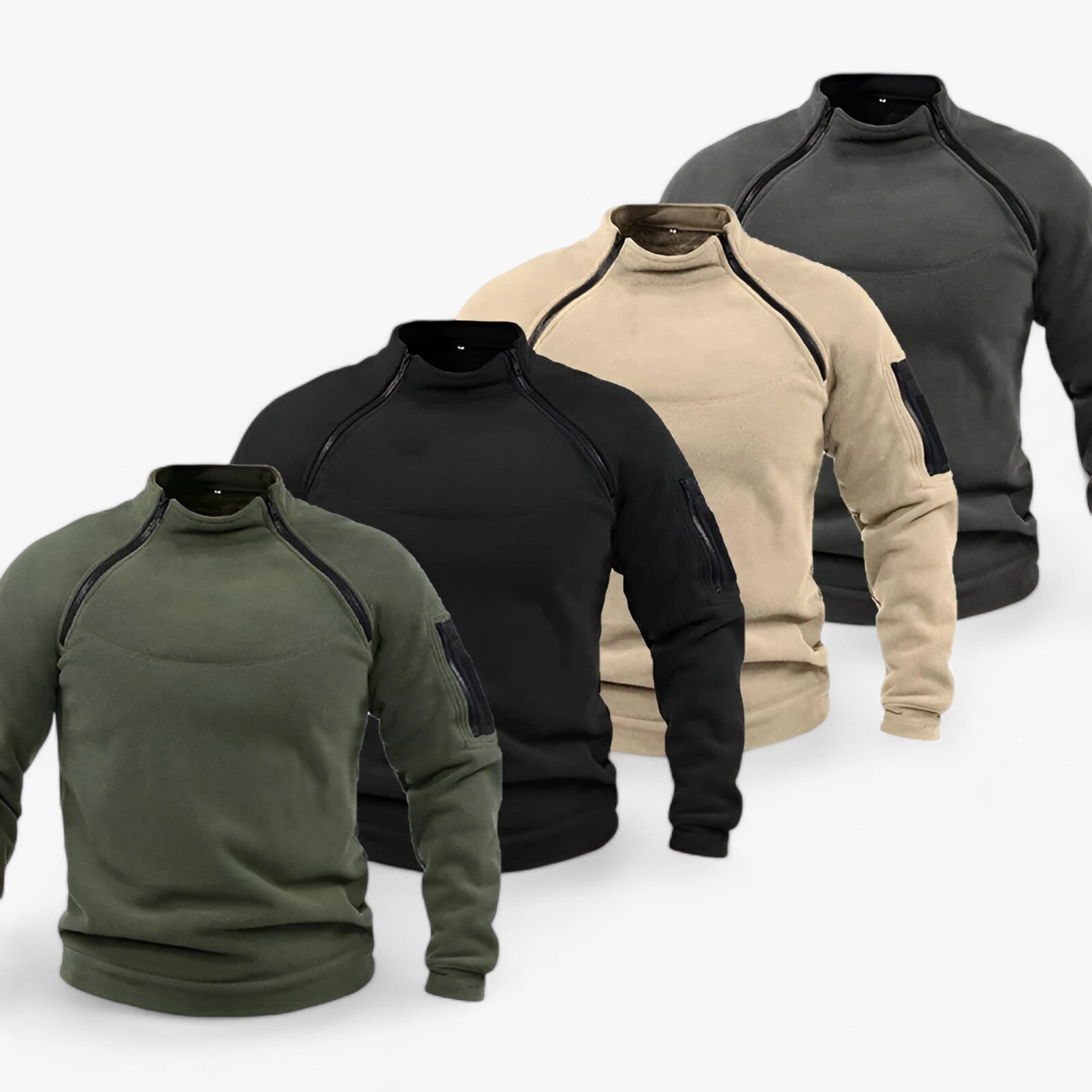 Trek | Herre Fleece-Pullover med Vindbeskyttelse - Taktisk & Casual med Stiv Krave