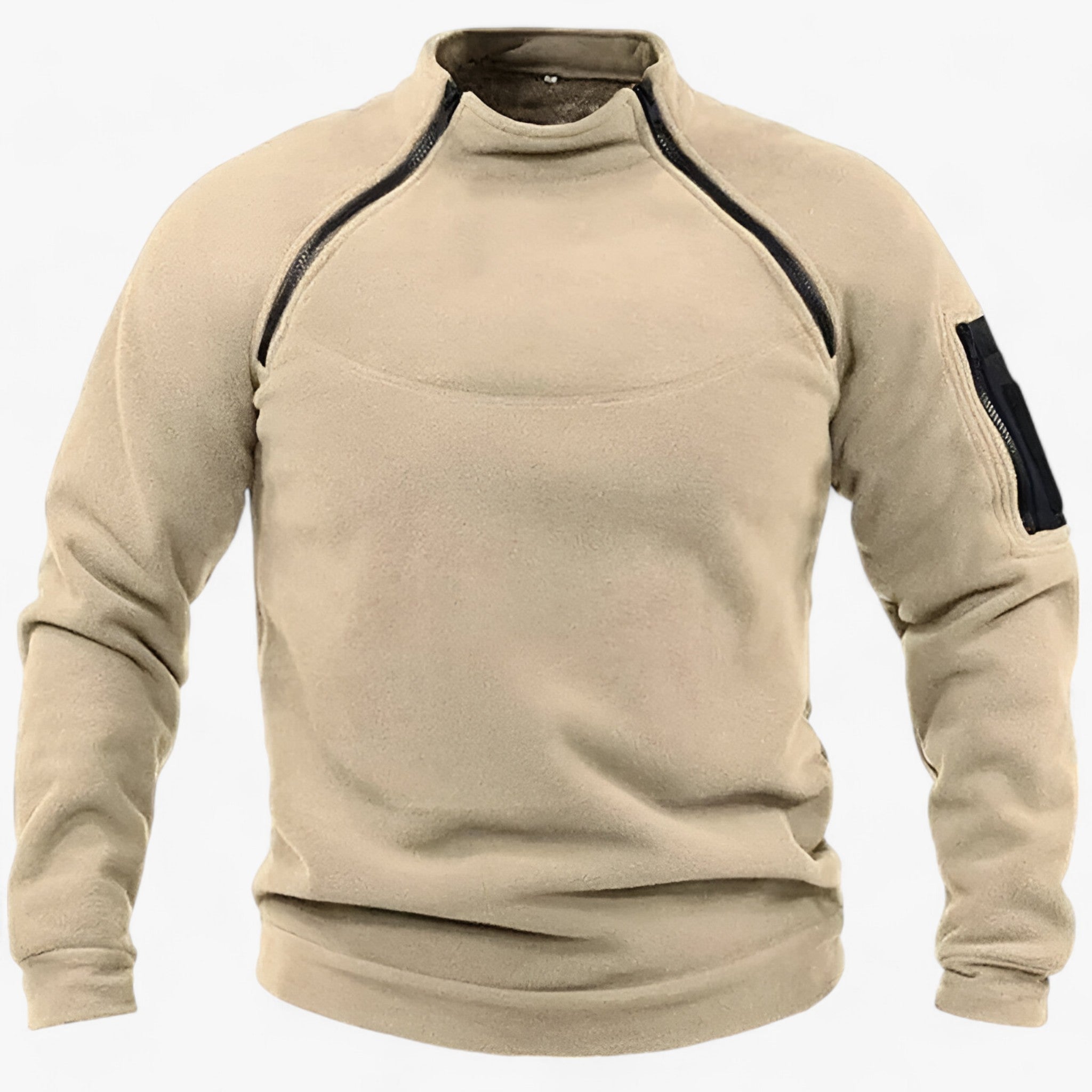 Trek | Herre Fleece-Pullover med Vindbeskyttelse - Taktisk & Casual med Stiv Krave